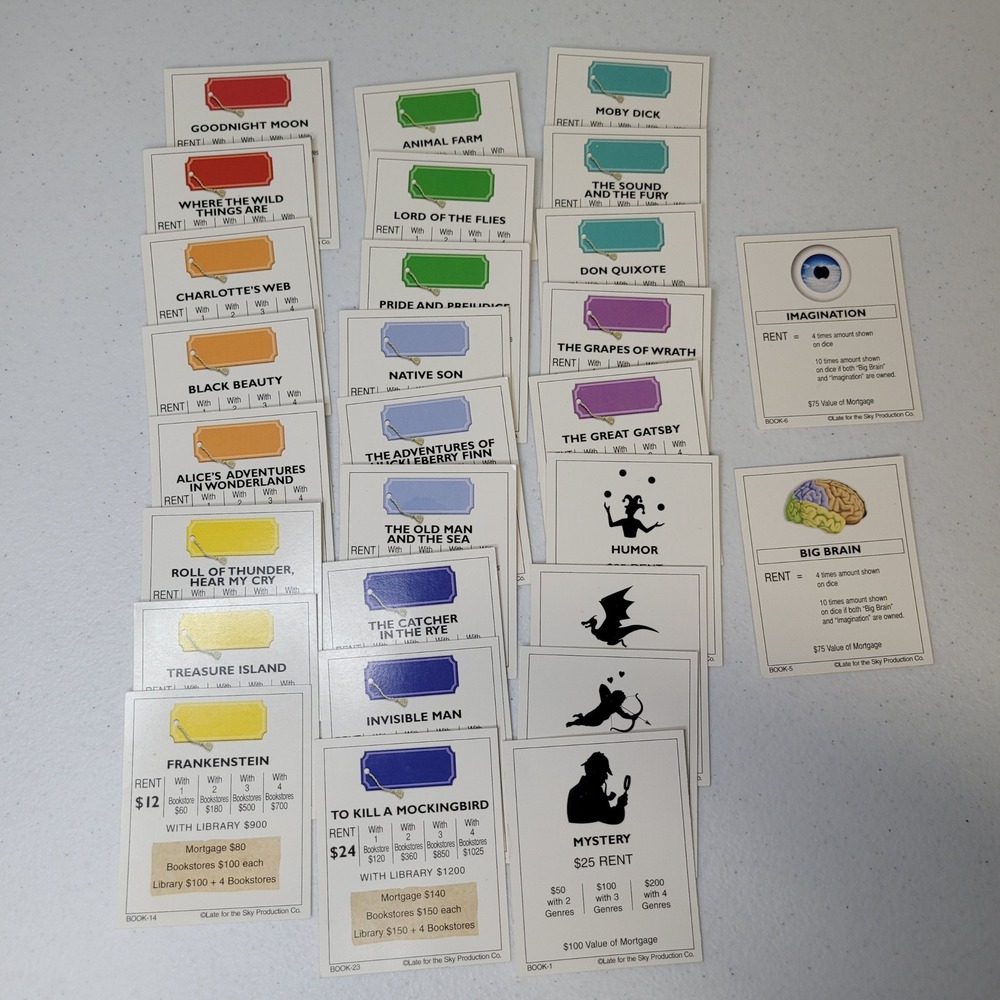 Bookopoly Replacement Deeds & Mortgage Cards Property Cards Board Game
